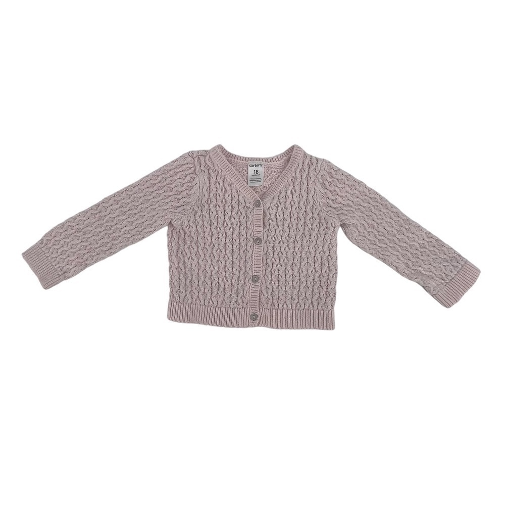 Carter’s Pink Silver Long Sleeve V-Neck Cardigan Sweater Size 18 Months Girl’s